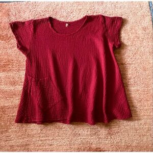 Crinkled Cotton Gauze Top Terracotta Relaxed Fit L/XL